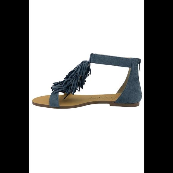 Sole Society Suede Fringe Flat Sandals Koa Vista Blue - Medium - Picture 3 of 5